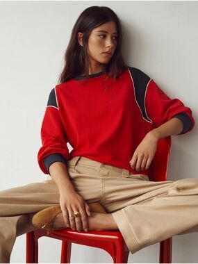 Madewell Red and Charcoal Long Sleeve Pullover